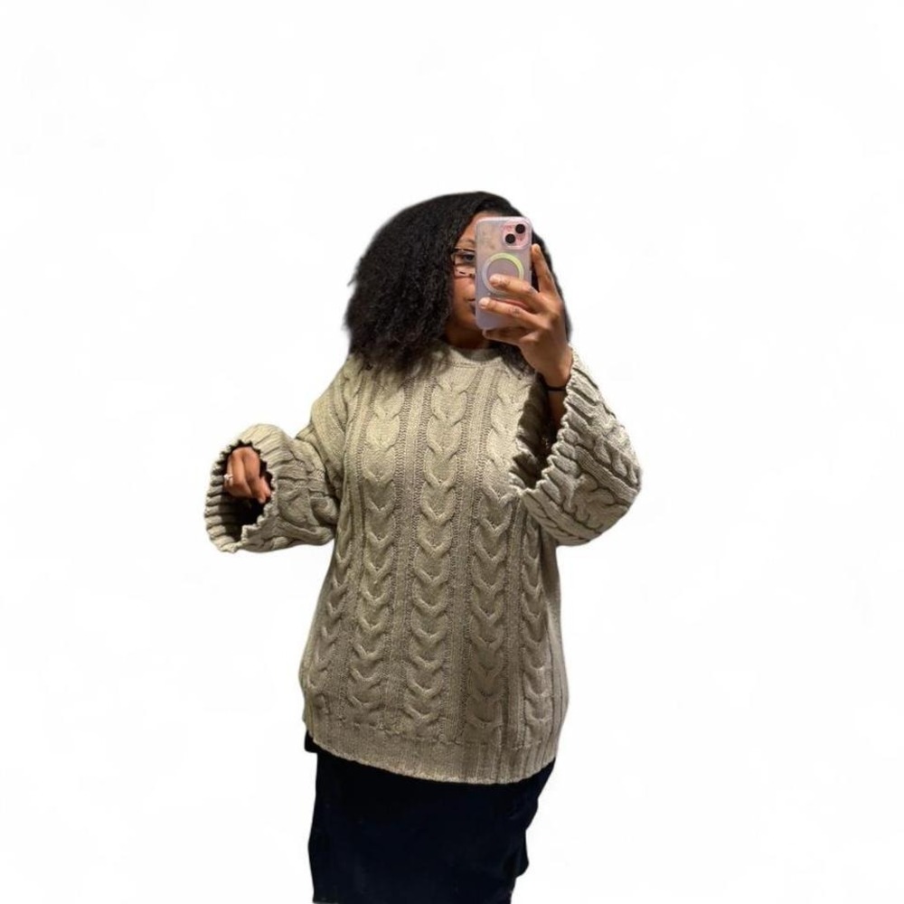 Oversized cable knit sweater with bell sleeves‎